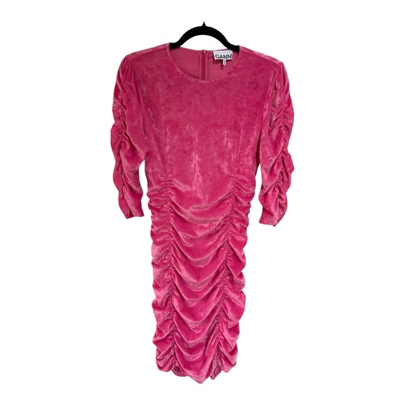 Ganni Dresses & Skirts - GANNI Pink Velvet O-neck Dress Size 38